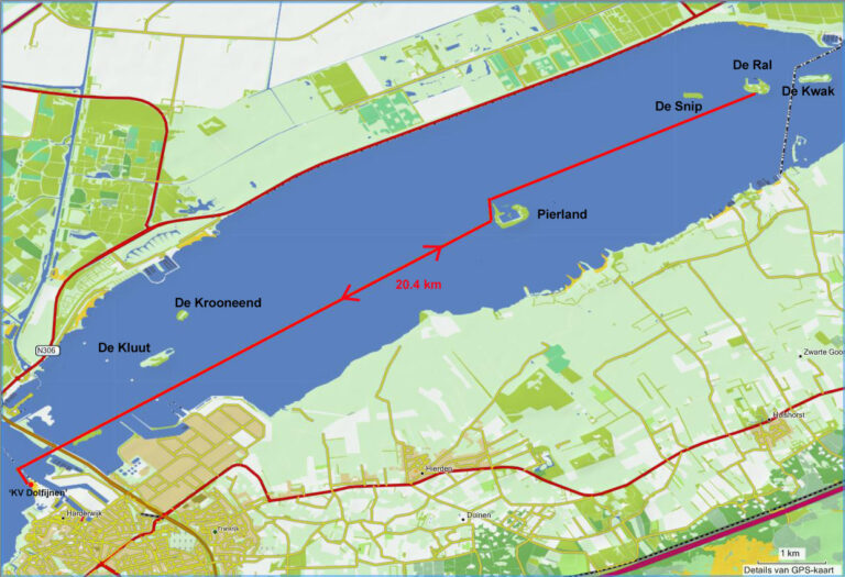 Kaart van kanoroute KV – Pierland – de Ral – Pierland – KV (20,4 km)